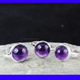 SVP958- Wholesale Lot Amethyst Cab Gemstone Beautiful 3 Pcs Set Of Rings With 925 Sterling Silver